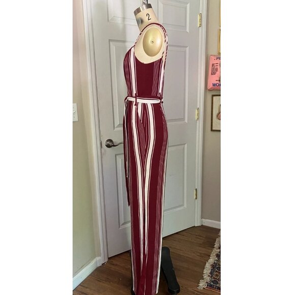 LOVERS + FRIENDS "Charisma" Red Striped Belted wide leg JUMPSUIT Romper *SMALL* - Picture 4 of 9